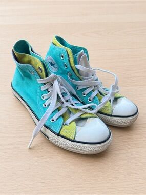 Custom Converse All Star Women’s 9 Turquoise Colorblock High Top